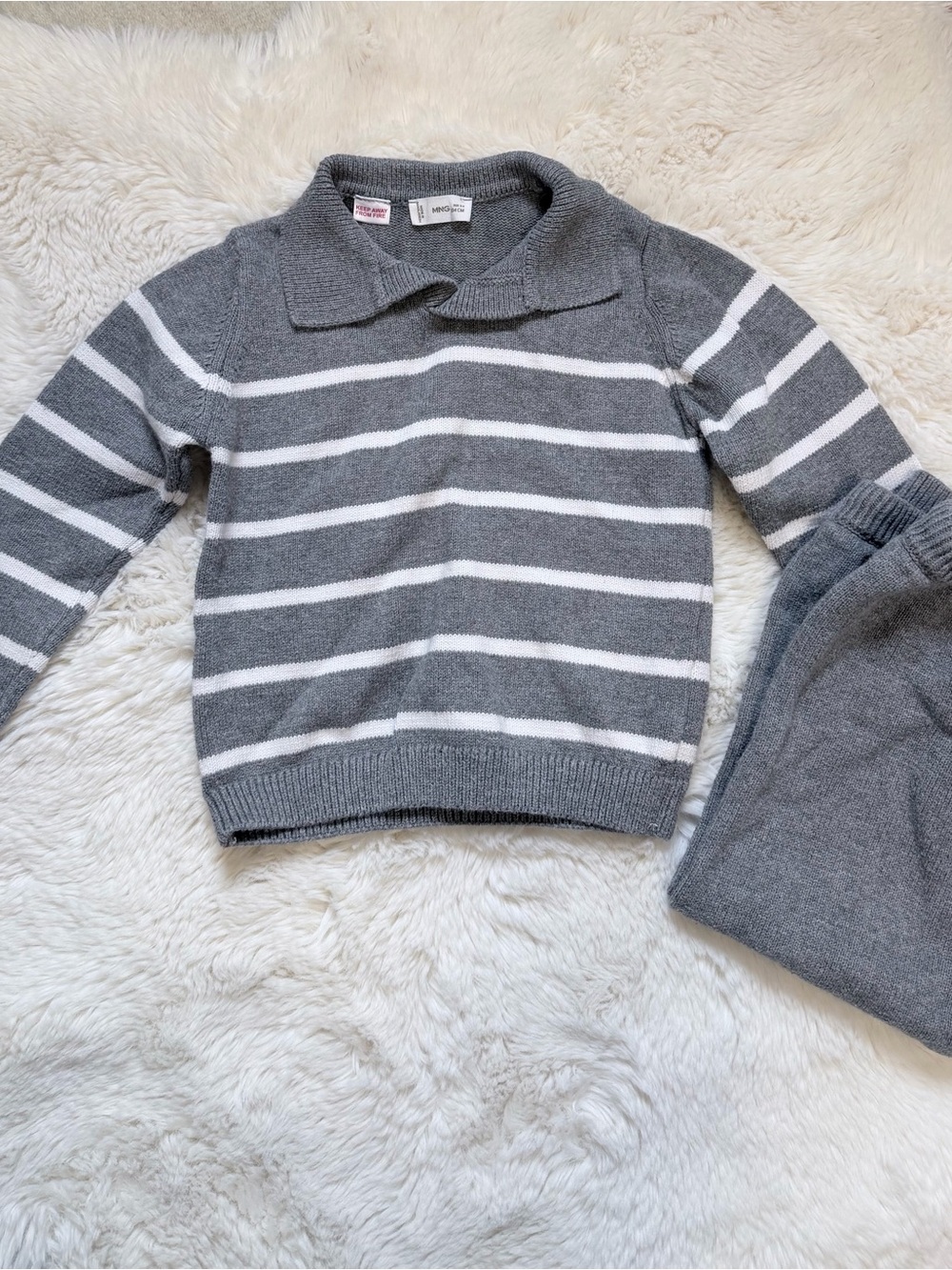 Mango Gray and White Striped Knit Sweater Top